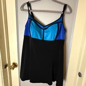 Sz 16 Longitude Vibrant Blue and Black Skirted Swimsuit